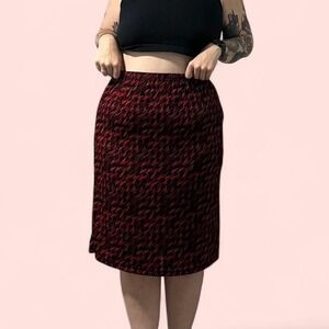 Kathy Ireland Red Houndstooth Print Skirt Knee Length Career‎ Casual Business